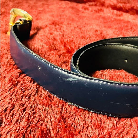 Jacqueline Ferrar  Blue Leather Belt wi/ Gold Hardware Made in Italy size M - Picture 5 of 7